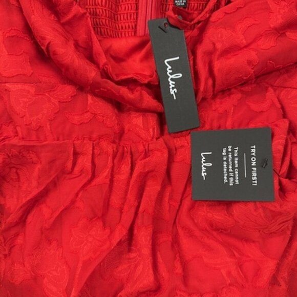 NWT Lulus Grace and Beauty Red Burnout Floral Print Tiered Dress - Picture 6 of 8